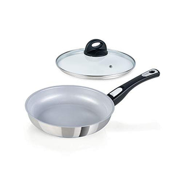 Genius Cerafit Steel Bratpfanne 24cm + Glasdeckel - ofenfeste Keramikpfanne mit kratzfester Antihaft-Beschichtung | Induktion-Pfanne mit abnehmbarem Griff für alle Herdarten im Sale